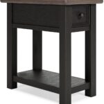 Signature Design by Ashley Bolanburg Chairside End Table With Charging Station, Two-Tone Wood Accent Table With Drawer Storage, Plank Top Design for Living Room or Bedroom, Antique White