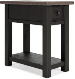 Signature Design by Ashley Bolanburg Chairside End Table With Charging Station, Two-Tone Wood Accent Table With Drawer Storage, Plank Top Design for Living Room or Bedroom, Antique White
