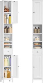 VASAGLE Tall Storage Cabinet with Lights, Slim Freestanding Cabinet with Adjustable Shelves, for Small Spaces, Bathroom, Living Room, Modern, 11.8 Inches Wide, Forest Green UBBC566C01 - Image 2
