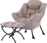 Tiita Modern Large Accent Chair with Ottoman, Comfy Leisure Sofa Armchair with Footrest, Reading Chair for Bedroom, Living Room, Dorm Rooms, Garden Dark Grey - Image 22