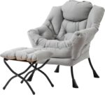 Tiita Modern Large Accent Chair with Ottoman, Comfy Leisure Sofa Armchair with Footrest, Reading Chair for Bedroom, Living Room, Dorm Rooms, Garden Dark Grey - Image 5