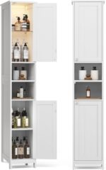 VASAGLE Tall Storage Cabinet with Lights, Slim Freestanding Cabinet with Adjustable Shelves, for Small Spaces, Bathroom, Living Room, Modern, 11.8 Inches Wide, Forest Green UBBC566C01 - Image 4