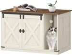 Hzuaneri Cat Litter Box Enclosure, Hidden Litter Box Cabinet Furniture with Bell, Indoor Cats House, Farmhouse Style, 31.5 x 19.7 x 20.9Inches, for Hallway, Bedroom, Rustic Brown and White CB82414X - Image 9