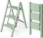 HillhutApex 3 Step Ladder, Lightweight Portable 3 Step Stool with Anti-Slip Wide Pedal, 330lbs Capacity Aluminum Ladder for Household,Office,Kitchen(Orange)