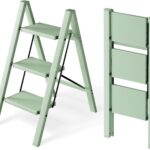 HillhutApex 3 Step Ladder, Lightweight Portable 3 Step Stool with Anti-Slip Wide Pedal, 330lbs Capacity Aluminum Ladder for Household,Office,Kitchen(Orange)