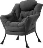Tiita Modern Large Accent Chair with Ottoman, Comfy Leisure Sofa Armchair with Footrest, Reading Chair for Bedroom, Living Room, Dorm Rooms, Garden Dark Grey - Image 15