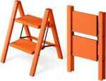 HillhutApex 3 Step Ladder, Lightweight Portable 3 Step Stool with Anti-Slip Wide Pedal, 330lbs Capacity Aluminum Ladder for Household,Office,Kitchen(Orange) - Image 8