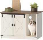 Hzuaneri Cat Litter Box Enclosure, Hidden Litter Box Cabinet Furniture with Bell, Indoor Cats House, Farmhouse Style, 31.5 x 19.7 x 20.9Inches, for Hallway, Bedroom, Rustic Brown and White CB82414X - Image 10