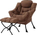 Tiita Modern Large Accent Chair with Ottoman, Comfy Leisure Sofa Armchair with Footrest, Reading Chair for Bedroom, Living Room, Dorm Rooms, Garden Dark Grey