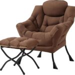 Tiita Modern Large Accent Chair with Ottoman, Comfy Leisure Sofa Armchair with Footrest, Reading Chair for Bedroom, Living Room, Dorm Rooms, Garden Dark Grey