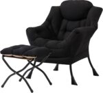 Tiita Modern Large Accent Chair with Ottoman, Comfy Leisure Sofa Armchair with Footrest, Reading Chair for Bedroom, Living Room, Dorm Rooms, Garden Dark Grey - Image 26