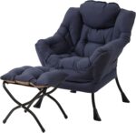 Tiita Modern Large Accent Chair with Ottoman, Comfy Leisure Sofa Armchair with Footrest, Reading Chair for Bedroom, Living Room, Dorm Rooms, Garden Dark Grey - Image 24