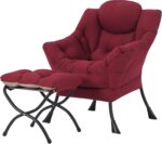 Tiita Modern Large Accent Chair with Ottoman, Comfy Leisure Sofa Armchair with Footrest, Reading Chair for Bedroom, Living Room, Dorm Rooms, Garden Dark Grey - Image 18
