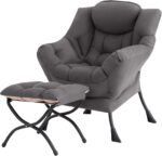 Tiita Modern Large Accent Chair with Ottoman, Comfy Leisure Sofa Armchair with Footrest, Reading Chair for Bedroom, Living Room, Dorm Rooms, Garden Dark Grey - Image 4
