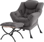 Tiita Modern Large Accent Chair with Ottoman, Comfy Leisure Sofa Armchair with Footrest, Reading Chair for Bedroom, Living Room, Dorm Rooms, Garden Dark Grey - Image 34