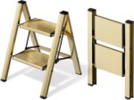 HillhutApex 3 Step Ladder, Lightweight Portable 3 Step Stool with Anti-Slip Wide Pedal, 330lbs Capacity Aluminum Ladder for Household,Office,Kitchen(Orange) - Image 5