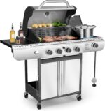 Electactic G41 Pro Gas Grill,Heavy-Duty Stainless Steel BBQ Grill,4 Burner Gas Grill with Side Burner,42000 BTU Propane Grill for Outdoor Cooking,Barbecue,Garden and Patio Backyard