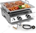 Cowsar Premium Dual-Burner Tabletop Gas Grill | 16,000 BTU Portable Propane Grill with 304 Stainless Steel & Dual Side Shelves – Compact Outdoor BBQ for Patio, Camping, and Backyard Grilling - Image 3