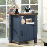 Joaxswe Boho Fluted Nightstand for Bedroom, 18" Rustic Night Stand with Charging Station & USB Port, Modern Accent Bedside Tables with Open Storage Shelf & Door, Wood End Table for Home, Natural Oak - Image 7