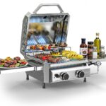 Cowsar Premium Dual-Burner Tabletop Gas Grill | 16,000 BTU Portable Propane Grill with 304 Stainless Steel & Dual Side Shelves – Compact Outdoor BBQ for Patio, Camping, and Backyard Grilling