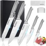 MOSFiATA Kitchen Knife Set, 17 Pcs Japanese Stainless Steel Knife Sets for Kitchen with Block with Knife Sharpening Rod, Dishwasher Safe, Titanium Plated Knife Block Set (Gray) - Image 11