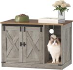 Hzuaneri Cat Litter Box Enclosure, Hidden Litter Box Cabinet Furniture with Bell, Indoor Cats House, Farmhouse Style, 31.5 x 19.7 x 20.9Inches, for Hallway, Bedroom, Rustic Brown and White CB82414X - Image 5