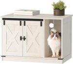 Hzuaneri Cat Litter Box Enclosure, Hidden Litter Box Cabinet Furniture with Bell, Indoor Cats House, Farmhouse Style, 31.5 x 19.7 x 20.9Inches, for Hallway, Bedroom, Rustic Brown and White CB82414X - Image 6