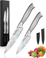 MOSFiATA Kitchen Knife Set, 17 Pcs Japanese Stainless Steel Knife Sets for Kitchen with Block with Knife Sharpening Rod, Dishwasher Safe, Titanium Plated Knife Block Set (Gray) - Image 10
