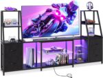 Casaottima TV Stand for 40/50/55 Inch TV, Low-Profile Entertainment Center with LED Lights & Power Outlets, TV Stand with Drawers & Open Shelves for Storage for Small Spaces/Living Room/Gaming, Black - Image 2