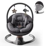 Baby Swings for Infants, FasonBaby Electric Baby Swing with 10 Preset Melodies, 5 Speeds, Remote Control and Bluetooth - Portable Infant Swing for Indoor and Outdoor(Beige) - Image 3