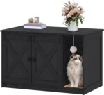 Hzuaneri Cat Litter Box Enclosure, Hidden Litter Box Cabinet Furniture with Bell, Indoor Cats House, Farmhouse Style, 31.5 x 19.7 x 20.9Inches, for Hallway, Bedroom, Rustic Brown and White CB82414X - Image 3