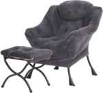 Tiita Modern Large Accent Chair with Ottoman, Comfy Leisure Sofa Armchair with Footrest, Reading Chair for Bedroom, Living Room, Dorm Rooms, Garden Dark Grey - Image 28