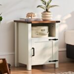 Joaxswe Boho Fluted Nightstand for Bedroom, 18" Rustic Night Stand with Charging Station & USB Port, Modern Accent Bedside Tables with Open Storage Shelf & Door, Wood End Table for Home, Natural Oak - Image 9