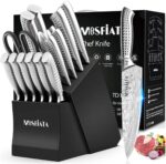 MOSFiATA Kitchen Knife Set, 17 Pcs Japanese Stainless Steel Knife Sets for Kitchen with Block with Knife Sharpening Rod, Dishwasher Safe, Titanium Plated Knife Block Set (Gray) - Image 2