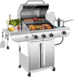 34,000 BTU 3-Burner Propane Gas Grill with Side Burner, All Stainless Steel BBQ Grill, Cast Iron Grates & Portable Cart with Wheels，Outdoor Barbecue Grill for Backyard, Patio, Camping (G31 PRO) - Image 3