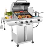 34,000 BTU 3-Burner Propane Gas Grill with Side Burner, All Stainless Steel BBQ Grill, Cast Iron Grates & Portable Cart with Wheels，Outdoor Barbecue Grill for Backyard, Patio, Camping (G31 PRO) - Image 4