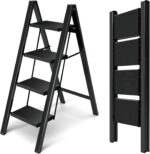 HillhutApex 3 Step Ladder, Lightweight Portable 3 Step Stool with Anti-Slip Wide Pedal, 330lbs Capacity Aluminum Ladder for Household,Office,Kitchen(Orange) - Image 7