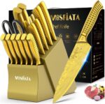 MOSFiATA Kitchen Knife Set, 17 Pcs Japanese Stainless Steel Knife Sets for Kitchen with Block with Knife Sharpening Rod, Dishwasher Safe, Titanium Plated Knife Block Set (Gray) - Image 6