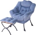 Tiita Modern Large Accent Chair with Ottoman, Comfy Leisure Sofa Armchair with Footrest, Reading Chair for Bedroom, Living Room, Dorm Rooms, Garden Dark Grey - Image 2