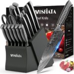 MOSFiATA Kitchen Knife Set, 17 Pcs Japanese Stainless Steel Knife Sets for Kitchen with Block with Knife Sharpening Rod, Dishwasher Safe, Titanium Plated Knife Block Set (Gray) - Image 7