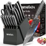 MOSFiATA Kitchen Knife Set, 17 Pcs Japanese Stainless Steel Knife Sets for Kitchen with Block with Knife Sharpening Rod, Dishwasher Safe, Titanium Plated Knife Block Set (Gray) - Image 12