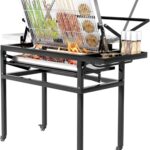 Flipping Charcoal Grill with Wheels, 360° Rotating BBQ Cooking Grid Stand-up Grills, Heavy Duty Square Outdoor Detachable Portable Grillfor Camping Garden Commercial Barbeque