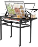 Flipping Charcoal Grill with Wheels, 360° Rotating BBQ Cooking Grid Stand-up Grills, Heavy Duty Square Outdoor Detachable Portable Grillfor Camping Garden Commercial Barbeque - Image 7