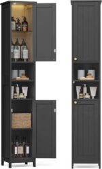 VASAGLE Tall Storage Cabinet with Lights, Slim Freestanding Cabinet with Adjustable Shelves, for Small Spaces, Bathroom, Living Room, Modern, 11.8 Inches Wide, Forest Green UBBC566C01 - Image 5
