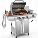 34,000 BTU 3-Burner Propane Gas Grill with Side Burner, All Stainless Steel BBQ Grill, Cast Iron Grates & Portable Cart with Wheels，Outdoor Barbecue Grill for Backyard, Patio, Camping (G31 PRO)