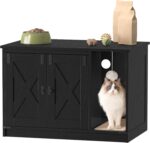Hzuaneri Cat Litter Box Enclosure, Hidden Litter Box Cabinet Furniture with Bell, Indoor Cats House, Farmhouse Style, 31.5 x 19.7 x 20.9Inches, for Hallway, Bedroom, Rustic Brown and White CB82414X - Image 7