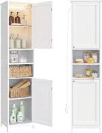 VASAGLE Tall Storage Cabinet with Lights, Slim Freestanding Cabinet with Adjustable Shelves, for Small Spaces, Bathroom, Living Room, Modern, 11.8 Inches Wide, Forest Green UBBC566C01 - Image 8