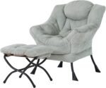 Tiita Modern Large Accent Chair with Ottoman, Comfy Leisure Sofa Armchair with Footrest, Reading Chair for Bedroom, Living Room, Dorm Rooms, Garden Dark Grey - Image 21
