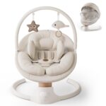 Baby Swings for Infants, FasonBaby Electric Baby Swing with 10 Preset Melodies, 5 Speeds, Remote Control and Bluetooth - Portable Infant Swing for Indoor and Outdoor(Beige) - Image 2