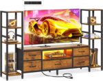 Casaottima TV Stand for 40/50/55 Inch TV, Low-Profile Entertainment Center with LED Lights & Power Outlets, TV Stand with Drawers & Open Shelves for Storage for Small Spaces/Living Room/Gaming, Black